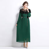 Diynav Women's Clothing 2024 New Heavy Industry Nail Polish Shiny Dress Temperament Lantern Sleeve Pressure Laminated Long Dress