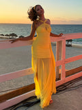 Diynav Solid Color Sexy Hanging Neck Mesh Splicing Dress High-End Temperament Open Dress Dress Dress