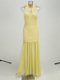 Diynav Solid Color Sexy Hanging Neck Mesh Splicing Dress High-End Temperament Open Dress Dress Dress