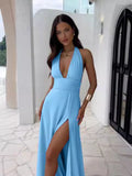 Diynav 2024 Women's New Fashion High-End Temperament Hanging Neck Sexy Open-Puck With Solid Color Dress Women