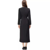 Diynav Collar Bud Bow Long Sleeve Sexy Open Fork Bag Cleni Pencil Mid-Long Dress Women's New Autumn And Winter 2024