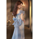 Diynav Dress Dress Woman 2024 New Blue Fishtail High-End Light Luxury Niche High-End High-End High-End French Toast Bridal Wedding Dress