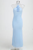 Diynav Women's New Sexy Bare Back Hanging Neck Dress Dress Flower Decorative Temperament Banquet Dress Dress