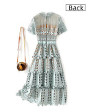 Diynav High-End Heavy Industry Lace Embroidery Long Dress High-Waist Big-Name Design Sexy Dress SP