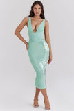 Diynav Women's Sexy Deep V-Snee Dress Temperament Body-Body-Bstupling Open Fork Dress Mid-Long