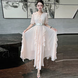 Diynav V-Neck Long-Sleeved Lace Splicing Black Irregular Swing Dress Spring And Summer Women's New 2024