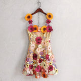Diynav French Small Design Three-Dimensional Flower Net Embroidery To Rectender Sling With A-Word Dress