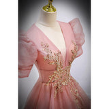 Diynav Evening Dress Dress Female Solid Color Host V Lead French Princess Vocal Art Test Solo Performance Dress Pink
