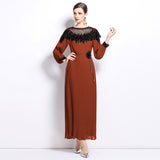 Diynav Senior Sense Of The Famous Fan Heavy Industry Nail Bead Dress Temperament Sister Fan Lantern Sleeves Loose Skirt