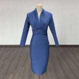 Diynav Deep V-Neck Fashion Trendy Long Sleeve Banded Dress With High-End Banquet Evening Dress