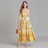 Diynav Blue And White Porcelain Beauty Sling Dress 2025 Summer Dress New Waist Pressure Folding Commuting Print Dress