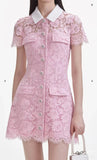 Diynav Pink Design Collar Lace Hollow Single Buckle Short Dress Spring And Summer New