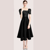 Diynav Hepburn Style Temperament Pure Color Folds To The Waist Slim Hem Solid Color Dress Dress Summer