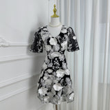 Diynav Summer New French Design Heavy Industry Three-Dimensional Flowers Slimming Thin And Hip Delicate Dress Women's Clothing