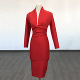 Diynav Deep V-Neck Fashion Trendy Long Sleeve Banded Dress With High-End Banquet Evening Dress