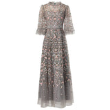 Diynav Embroidery Nails Flying Short-Sleeved Princess Long Apricot Dress Dress Autumn Women's Dress New 2024