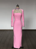 Diynav And Winter Long Sleeve Open Dress Burst Solid Color Mesh Yarn With Diamond Collar Repair Hip Dress Woman