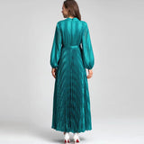 Diynav Style V-Neck Lantern Long-Sleeved With Blue Folded Dress Dress Dress Women's New Autumn/Winter 2024