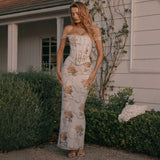 Diynav Famous Temperament Retro Oil Painting Plant-Print Set Ass Dress