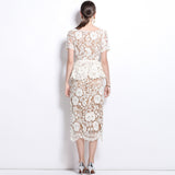 Diynav Niche Temperament Thousands Of Gold Windy Collar Short-Sleeved Lace Waist Dress Dress With Belt