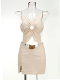 Diynav Women's New Three-Dimensional Flower Design Sexy Bare Umbilly Slings Dress Dress Dress
