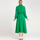 Diynav Spring And Summer Women's New Sexy Irregular Collar Long Sleeves Long-Sleeved Puffy Green Dress Dress Dress