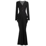 Diynav Deep V-Neck Care Machine Lace Splicing Purple Dress Tight Long Dress Dress Women Autumn New 2025