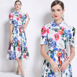 Diynav Women's Dress 2025 Summer New Collection Of Thin Temperament Print Big Swing Shirt Dress