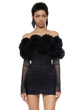 Diynav Women's New Flower Decoration Sexy Corset Dress Perspective Mesh Long-Sleeved Ass Skirt Dress