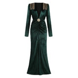 Diynav Women's Sexy Deep V-Neck Velvet Dress Dress French High-End Temperament Dress Dress Woman