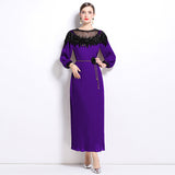 Diynav Senior Sense Of The Famous Fan Heavy Industry Nail Bead Dress Temperament Sister Fan Lantern Sleeves Loose Skirt