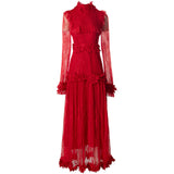 Diynav Industry Three-Dimensional Flower Collared Long-Sleeved Lace-Bum Dress Princess Dress Autumn And Winter Women's Dress New 2024
