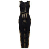 Diynav Industry Nail Pearl Dress Long Round-Neck Sleeveless Metal Buckle Beads After Opening Banquet Banding Dress