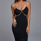 Diynav Heart-Bursting Dress Sexy Sling Diamond Chain Long Body-In-Handling Bandatry Dress