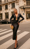 Diynav Temperament V-Neck Snake-Shaped Accessory Long-Sleeved PU Leather Ass Leather Dress Autumn And Winter New Dress