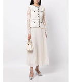 Diynav Name Studded Woven Strip Lace Embroidery Hook Hollow 100-Fold Long Dress Apricot Color