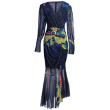 Diynav V-Neck Long-Sleeved Elegant Print Irregular Fishtail Dress Dress Women's Autumn New 2025