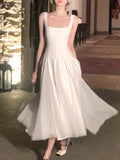 Diynav Dress Summer Spring And Summer New French Style Neckless Sleeve Sling Vest Fairy Net Taupong Dress Party