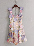 Diynav French Small Design Three-Dimensional Flower Net Embroidery To Rectender Sling With A-Word Dress