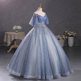Diynav Gray-Blue Temperament Beautiful Solo Performance Costume Student Vocal Art Canopopy Skirt Annual Meeting Host Evening Dress
