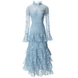 Diynav Style Collar Horn Long-Sleeved Water-So-Hook Flower Pink Dress Dress Summer And Autumn Women's New 2024