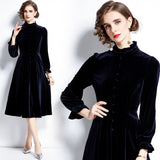 Diynav At The New Women's Elegant And Fashionable Court Style Hepburn Long-Sleeved Velvet Dress In Autumn And Winter 2025