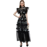 Diynav Industry Embroidery Round Collar Leaf Sleeve Net Dress Long Princess Dress Women's New Summer And Autumn 2025