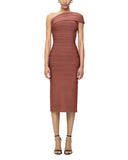 Diynav Women's Fashion Pure-Color Single-Shoulder-To-Back Open Fork With A Tight Belt-Coated And A-Fated-Waded Dress Party Evening Dress