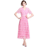 Diynav Wears Pink Collar Sweet Lace Dress With High-Grade Tea-Smelled Style Long Dress