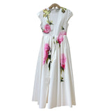 Diynav Generous And Well-Rounded Red Flowers On The Red Background Of The Waist Comfortable Cotton Cloth In The Long-Term Dress Station Women's Spring And Summer 2025