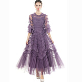 Diynav Point Lotle Side Trumpet Horn Sleeve Princess Wind Dark Purple Long Dress Dress Dress Stand Spring And Summer Women New 2025