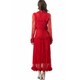 Diynav Industry Three-Dimensional Flower Collared Long-Sleeved Lace-Bum Dress Princess Dress Autumn And Winter Women's Dress New 2024