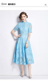 Diynav High-End Lace Splicing Round Collar Dress Women's New Summer Waist Thin Temperament Big Swing Dress Dress