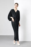 Diynav Dress 2025 Summer New Temperament Relaxed Bat Sleeve V Collar Thin Fish Tail Folded Long Dress